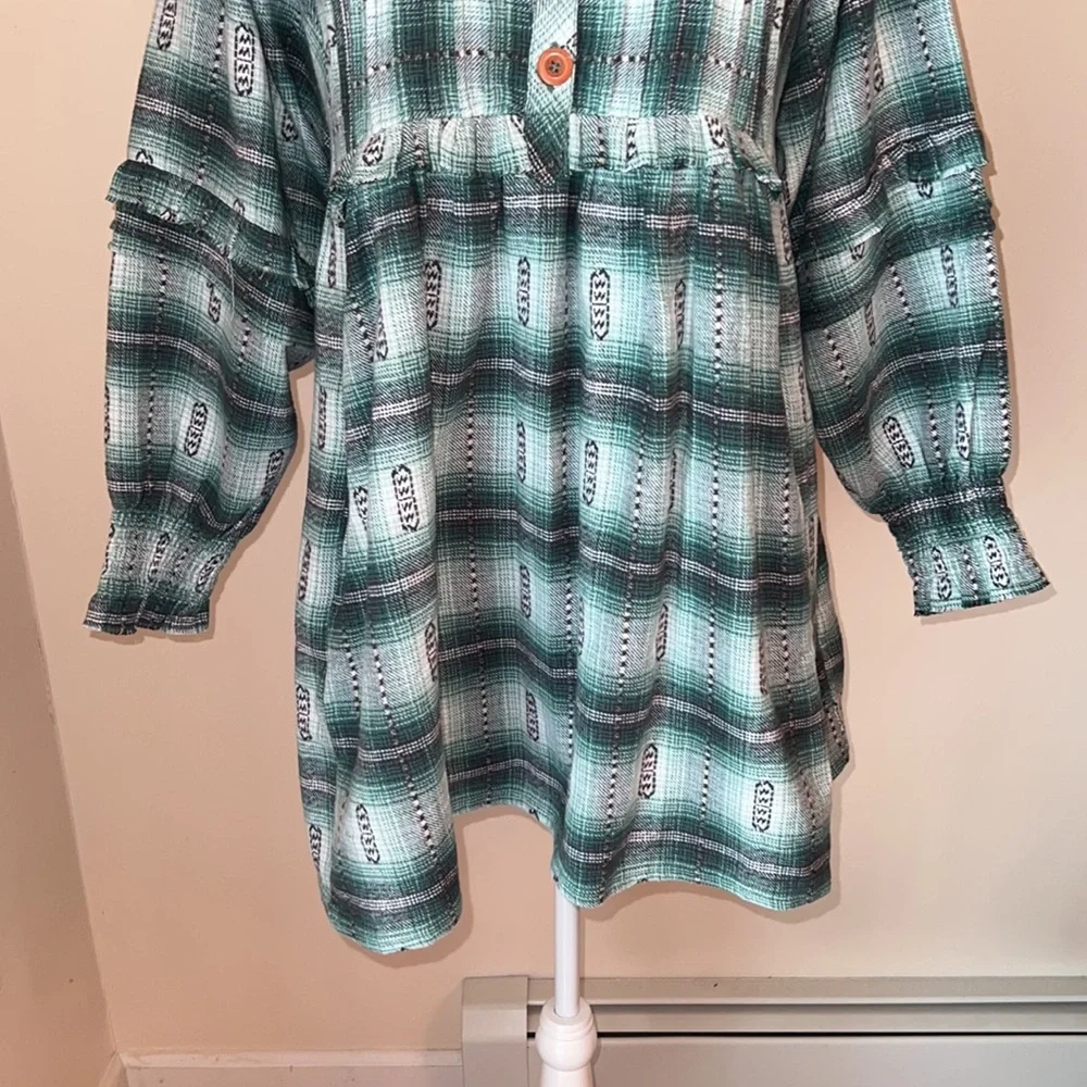 Free People Redwood Flannel Mini Dress Green - Picture 7 of 16
